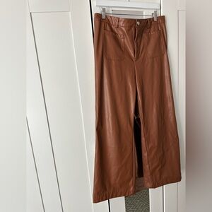 SHEIN Wide Leg Cropped Faux Leather Pants - Warm Caramel Brown Womens XL